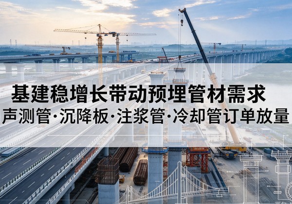 源汇基建稳增长带动预埋监测管材需求，声测管、沉降板、注浆管订单持续放量